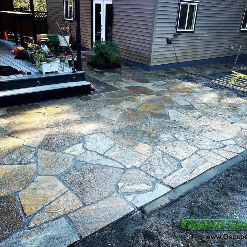  | On this job the customer wanted a nice flagstone patio, we installed some awesome IDAHO SUNSET SILVER GOLD FLAGSTONE. | Paver Patios, Walkways & Driveways 
